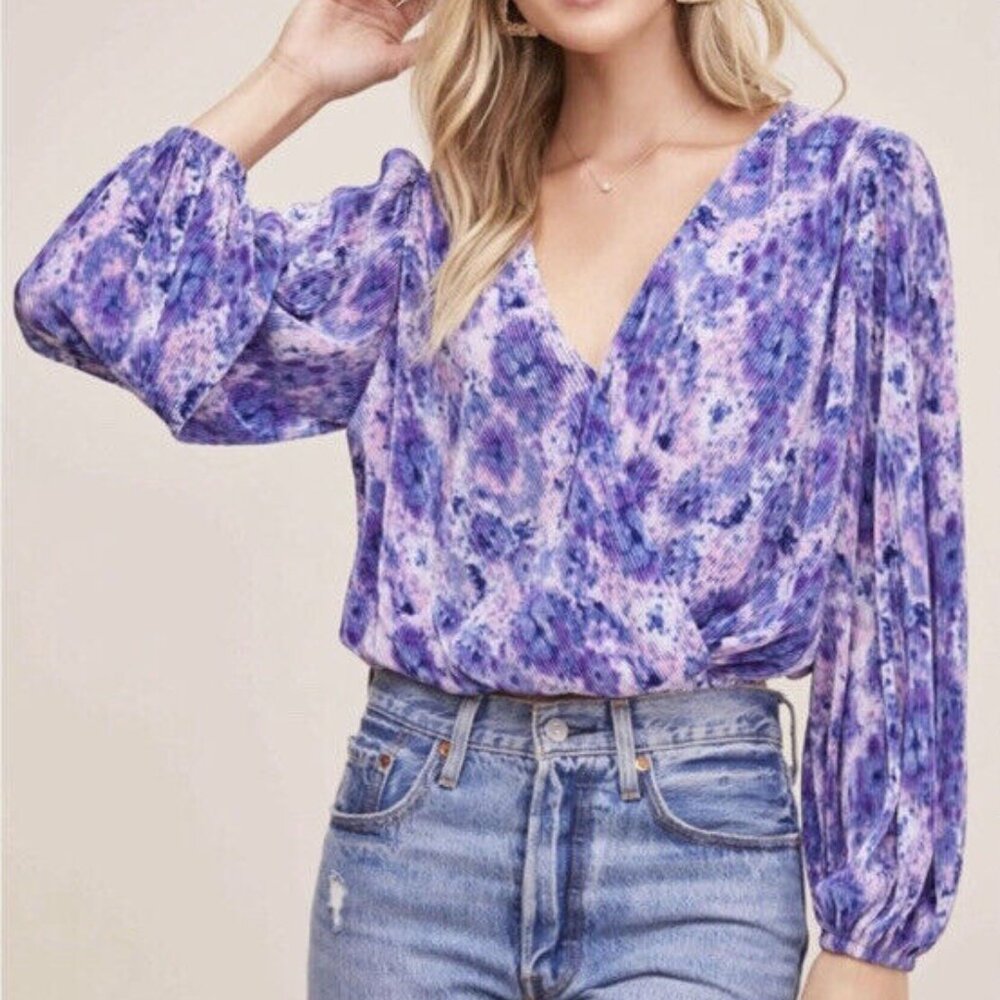ASTR Surplice Plisse Long Sleeve Blouse Dopamine Summer Boho Garden Fairy